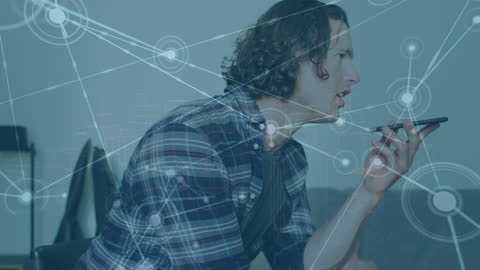 Connected Technology Network with Man Using Smartphone