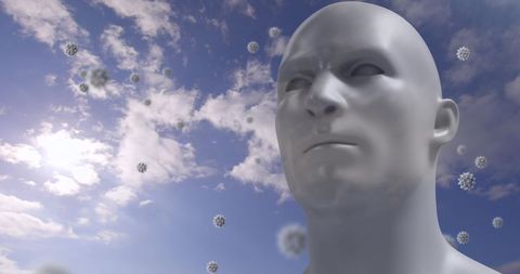Digital Human and Virus Particles in Blue Sky Backdrop - Download Free Stock Images Pikwizard.com