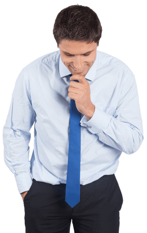 thinking businessman in blue tie touching chin on transparent background - Download Free Stock Videos Pikwizard.com
