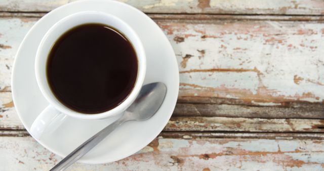 White Coffee Cup with Spoon on Rustic Wooden Table - Download Free Stock Images Pikwizard.com