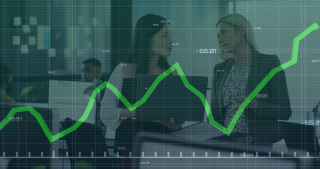 Businesswomen Analyzing Data with Financial Graph Overlay - Download Free Stock Images Pikwizard.com