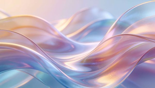Iridescent pearl waves flowing translucent ribbons pastel gradient glossy surface