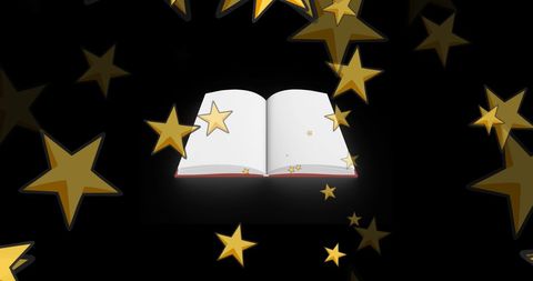 Open Book with Glowing Stars Illustrates Literacy Magic