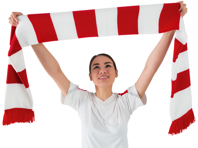 Football Fan Holding Red And White Scarf Transparent Background - Download Free Stock Videos Pikwizard.com