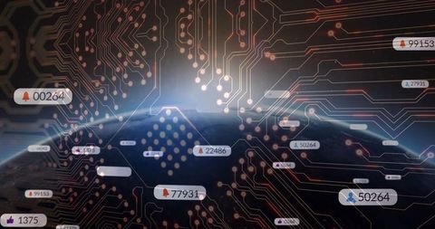 Futuristic global connectivity interface with digital earth globe