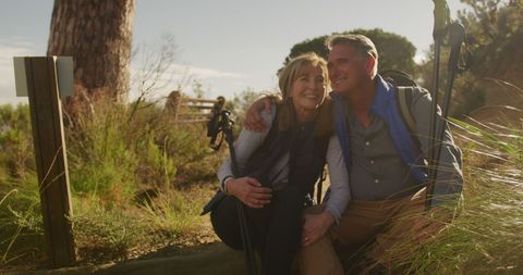 Senior Couple Embracing During Outdoor Hiking Adventure - Download Free Stock Images Pikwizard.com