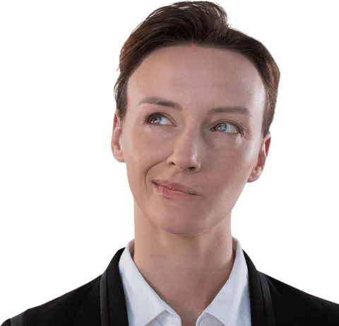Transparent Thinking Caucasian Businesswoman Portrait Concept