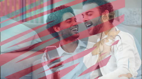 Diverse Couple Enjoying Smartphone with Artistic Overlay