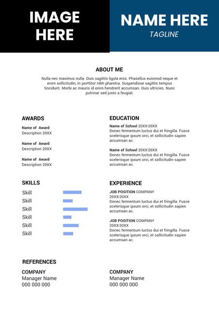 This resume template features a minimalistic and professional design with a prominent place for a personalized photo. Ideal for job seekers in various industries, it highlights key sections such as about me, education, experience, skills, awards, and references. The organized layout makes it easy for employers to quickly review qualifications and candidate profiles. Great for creating impactful job applications in any professional field.