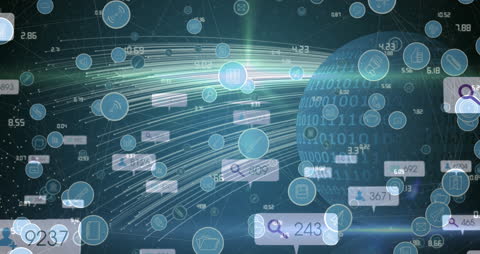 Digital Network Globe with Social Media and Technology Icons