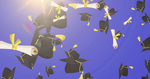 Graduation Hats Throwing Celebration Concept