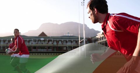 Dynamic rugby match fusion with italian flag overlay
