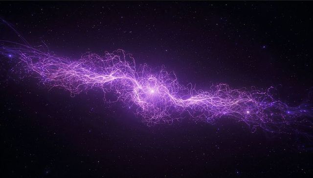 Pulsing Purple Energy Ribbon Across Deep Space With Luminous Core and Spark Filaments