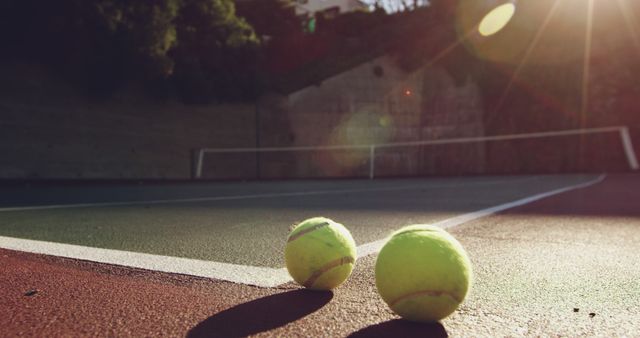 Sunlit Tennis Court with Tennis Balls - Download Free Stock Images Pikwizard.com