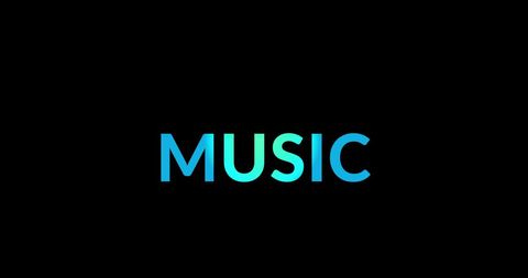 Word 'music' in vibrant gradient on black background
