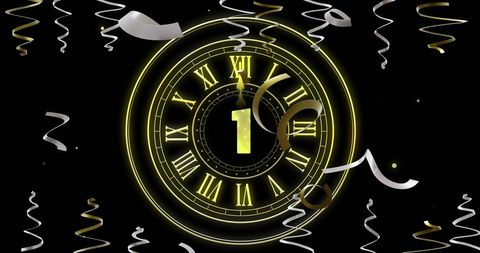 Midnight Clock with Party Streamers for New Year's Celebration - Download Free Stock Images Pikwizard.com