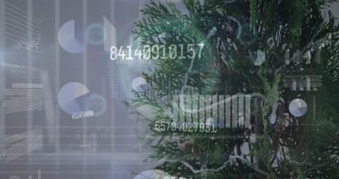Digital Data Overlay on Christmas Tree Conceptual Background