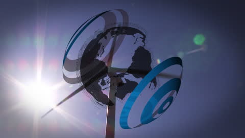 Wind Turbine with Globe Overlay in Eco-Friendly Concept