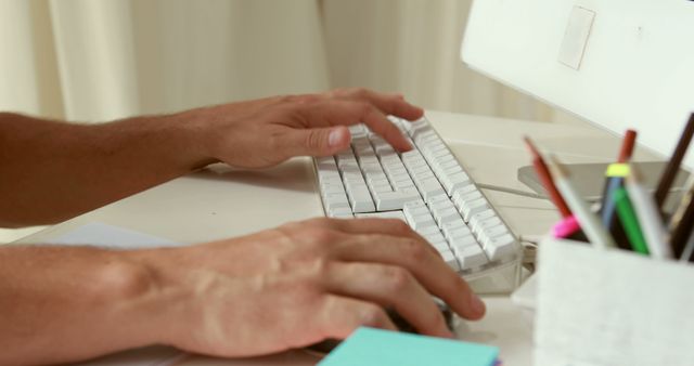 Close-up of Hands Typing on Keyboard at Desk - Download Free Stock Images Pikwizard.com