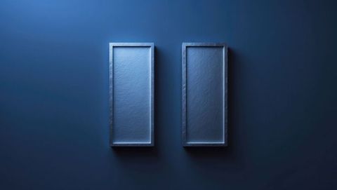 Minimalistic Dual Metallic Panels on Blue Modern Art Space