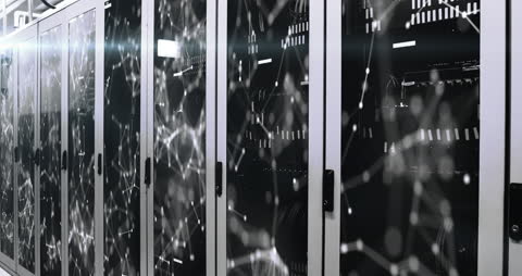 Futuristic Data Server with Digital Interface Overlay