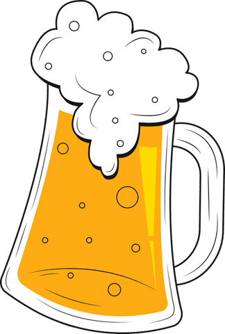 Cartoon beer mug with foamy bubbles on transparent background