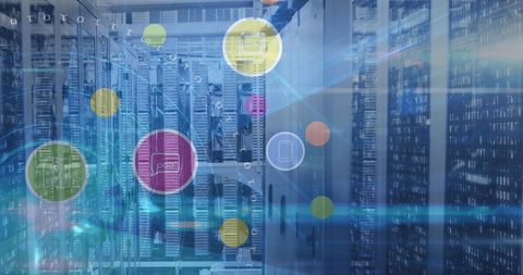 Data Servers with Digital Networking Icons Overlay - Download Free Stock Images Pikwizard.com