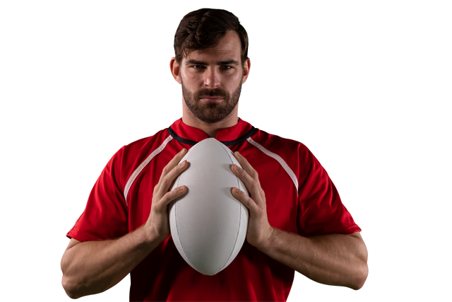 Hispanic Rugby Player Holding Ball Isolated on Transparent Background - Download Free Stock Videos Pikwizard.com