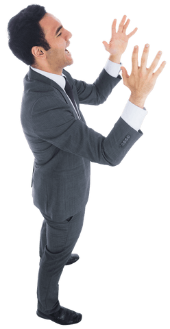 Transparent Excited Businessman Raising Arms in Joy