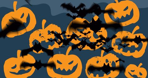 Festive Halloween Pumpkins and Bats Illustration - Download Free Stock Images Pikwizard.com