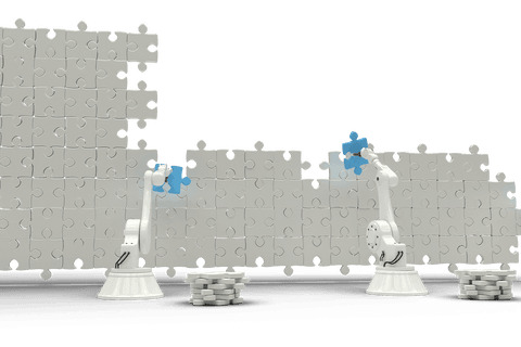 transparent robotic arms arranging jigsaw puzzle pieces - Download Free Stock Videos Pikwizard.com