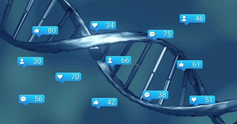 Futuristic dna helix with social media notifications