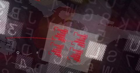 Futuristic data targeting hud broadcast with halftone map overlay and red trajectory markers