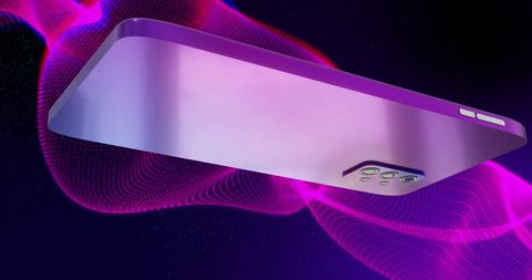 Futuristic smartphone hovering against digital background