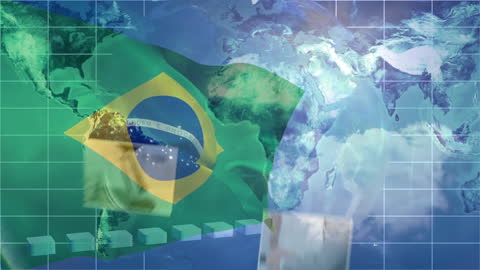 Brazilian Flag Overlay on Digital Data Globe Concept