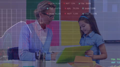 Animated Data Overlay on Classroom Discussion with Teacher and Student