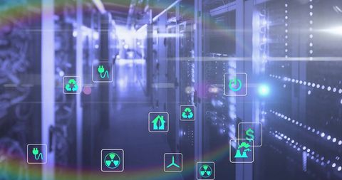 Eco Technology Icons Overlapping Data Center Servers - Download Free Stock Images Pikwizard.com