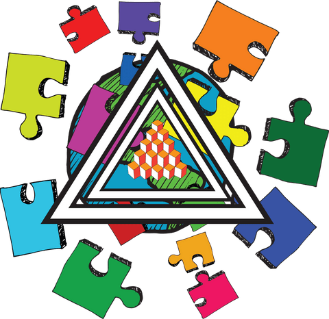 Colorful Jigsaw Pieces with Transparent Geometric Globe