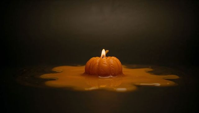 Warm glow of pumpkin candle illuminating darkness
