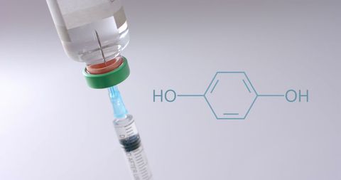 Syringe Inserting Into Vaccine Vial With Chemical Formula Overlay