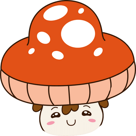 Whimsical mushrooms with red spotted caps on transparent background