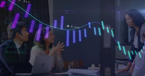 Professionals Analyzing Market ESG Finance Data with Holographic Charts