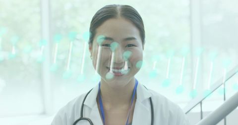 Healthcare professional with dna hologram representation