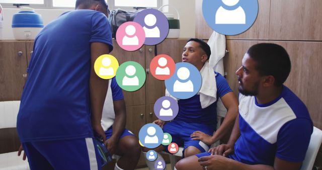 Soccer Team Discussing Social Media in Locker Room - Download Free Stock Images Pikwizard.com