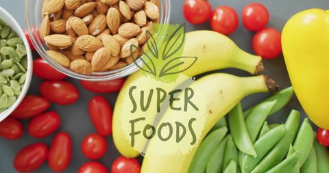 Healthy Superfoods Assortment with Fresh Produce and Nuts