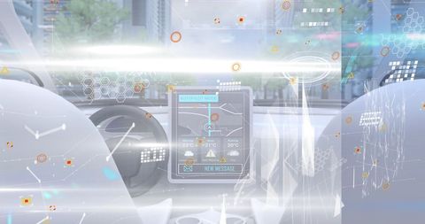Futuristic Car Interior with Digital Data Overlay