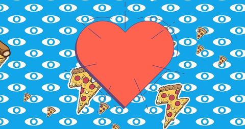 Pizza Love Heart With Fun Quirky Icons Background Design - Download Free Stock Images Pikwizard.com