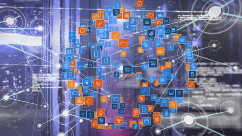 Digital Media Icons Overlapping Server Data Processing