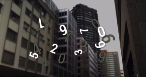 Falling Numbers Over Urban Cityscape Background
