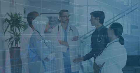 Medical Professionals Collaborating with Digital Data Overlay